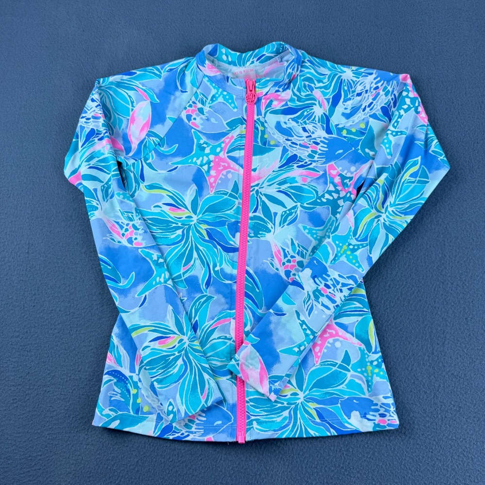 Lilly Pulitzer Sunny Rash Guard Women's XS Blue Starfish Zip Up Swim Jacket